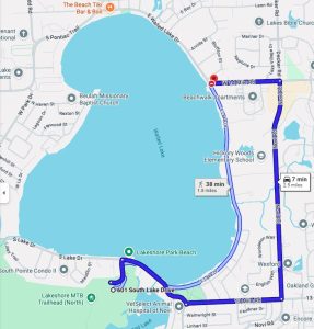 map from lakeshore park to Driftwood Grill